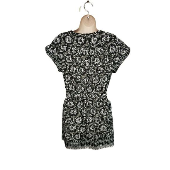 Gap Floral Geometric Tie Neck Casual Short Dress Cap Sleeve Front Pockets Small - Picture 3 of 7